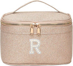 EURYNOME Makeup Bag with Custom Letter R, Water-Resistant Travel Organizer Pouch, (8.3x5.1x5.1 Inch) Cosmetic Case for Women