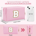 Small Initial Preppy Makeup Bag Organizer, Pink Cute Chenille Letter Cosmetic Pouch with Zipper Toiletry Bags for Traveling, Waterproof PU Makeup Case Personalized Gifts for Bachelorette(Letter B)