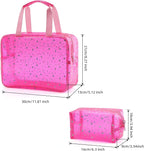 Yaopeing 2Pcs PVC Clear Makeup Bag Organizer for Women,Star Transparent Cosmetic Case Travel Toiletry Pouch with Zipper,Large Make Up Purse for Daily Accessory,Pink