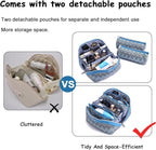 BOYATU Travel Makeup Bag for Women: Western Boho Make up Bag Set of 3 - Large Capacity Vegan Leather Cosmetic Bag - Waterproof Toiletry Bag with Compartments & Handle & Divider(J-4-Blue)