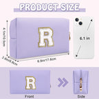 Small Travel Initial Preppy Makeup Bag, Personalized Purple Cute Chenille Letter Cosmetic Organizer Travel Toiltery Zipper Pouch Purse, Monogram Makeup Storage Gift for Friend Birthday Women(Letter R)