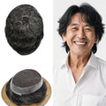 Toupee for Men French Lace Center Human Hair Replacement Systems Transparent Lace Center Hair Piece Mens Toupee Hair Units for Man 8"X10" #1B10 1B# OFF BLACK WITH 10% SYNTHETIC GREY