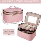 8.8L Double Layer Travel Makeup Bag With Mirror For Women, Large Cosmetic Case, Organizer for Travel-Size Accessories Bottles, Brushes,and Skin Care Products, 2.33 GAL, Pink
