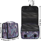 Travel Toiletry Bag for Women & Men Ethnic Purple Paisley Hanging Cosmetic Organizer Portable Waterproof Makeup Case Make Up Bag with Compartments Travel Essentials for Bathroom Shower