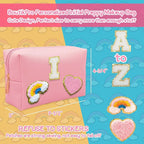 Personalized Inital Preppy Makeup Bag Set with Zipper, Monogram Waterproof Travel Cosmetic Bag for Women, Cute Preppy Patch Toiletry Bag for Traveling Outdoors, Gift Ideal for Christmas Thanksgiving