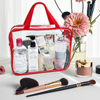 4 Packs Large Clear Makeup Bag, Waterproof Clear Comestic Toiletry Organizer Bags with Handle, Reusable PVC Storage Bags with Zipper for Travel