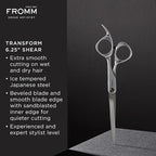 Fromm Transform 6.25" Extra Smooth Hair Cutting Shears for Wet and Dry Hair, Polished Silver Japanese Steel Scissors with Beveled Blade