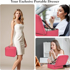 Travel Makeup Bag With LED Mirror,Cosmetic Train Case with 3 Color Setting,Cosmetic Makeup Organizer Bag with Adjustable Dividers,Portable Make up Box with Make up Brushes Holder Storage（Rose）