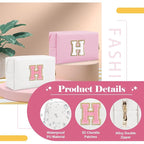 Personalized Makeup Bag Initial A-Z Preppy Patch Bag,Small PU Leather Travel Cosmetic Bag Pouch with Zipper,White Cute Toiletry Bag,Gift Ideal for Teen Girls Women Birthday Friend Mom,Letter H