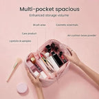 Petition Makeup Bag, 180° Open Lay-Flat Cosmetic Case, Large Capacity Compartment Makeup Bag, Lightweight, Soft and Fashion for Bottles & Brushes (Pink)