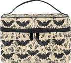 MNSRUU Makeup Bags, Bats and Flowers Vintage Makeup Organizer Bags Toiletry Bag Box Travel Cosmetic Bag Make Up Train Case for Women Teen Girl Ladies
