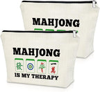 Sazuwu Mahjong Gifts for Women 2PCS Makeup Bag Gifts for Mahjong Players Mahjong Themed Gifts Cosmetic Bag Mahjong Gifts Funny Happiness Gifts for Mahjong Lover Retirement Gift Birthday