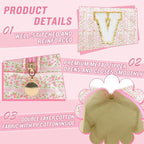 Personalized Quilted Cosmetic Bag, Puffy Monogrammed Christmas Birthday Gifts for Women & Girls, Cute initial Floral Makeup Bag Puffer Coquette Bag, Aesthetic Travel Toiletry Zipper Pouch(Pink,V)