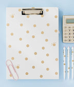 Kate Spade New York A4 Clipboard Folio with Low Profile Clip, Professional Padfolio Includes Lined Notepad, Pen Loop, and Pocket, Gold Dot with Script
