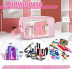 Initial Makeup Bag,Letter K Cute Clear Monogrammed Cosmetic Travel Bag for Womens Girls,Personalized Pink Aesthetic Traveling Make Up Organizer Bag for Beach,Waterproof Toiletry Bag