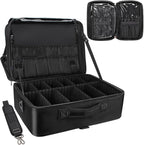 Relavel Extra Large Makeup Case with Makeup Brush Bag, Travel Makeup Train Case Professional Makeup Artist Bag Portable Nail Organizer Box Art Supply Case (Black with Makeup Brush Bag)