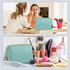 Aosbos Small Makeup Bag Travel Size Cosmetic Bags for Women Small Zipper Pouch with Inner Compartments | Idea for Purse Organizer (Green)
