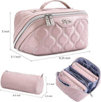 BOYATU Travel Makeup Bags for Women Cosmetic Bag: Puffy Make up Bags Set of 3 - Vegan Leather Makeup Organizer - Waterproof Large Toiletry Bag with Compartments - Travel Essentials (H-3-Pink)