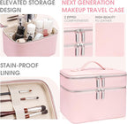 Makeup Case, Large Capacity Waterproof Double Layer Cosmetic Bag with Removable Divider, Double Compartment Brush Organizer, Multi-functional Travel Organizer