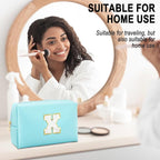Gifts for Girls Initial Makeup Bag Personalized Cosmetic Bag with Zipper Cute Travel Toiletry Bag Waterproof PU Preppy Makeup Pouch Birthday Gift for Teen Girls Women(Blue X)