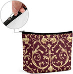 Fashion Zipper Cosmetic Case, Portable Makeup Case, Personality Toiletry Bag, Flower Maroon Gold Floral Classy Burgundy Antique Travel Cosmetic Toiletry Bag