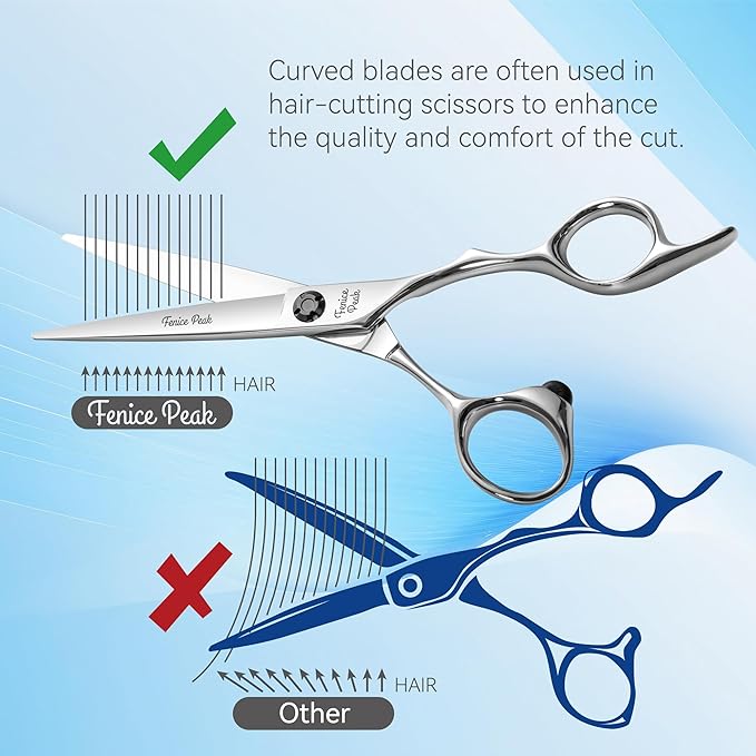 Fenice Peak CNC Professional Hair Cutting Scissors 5.5 Inch Sharp Convex Blade Barber Shears Made of VG10 Japanese Stainless Steel with Adjustment Screw for Salon Hairdressing and Home User
