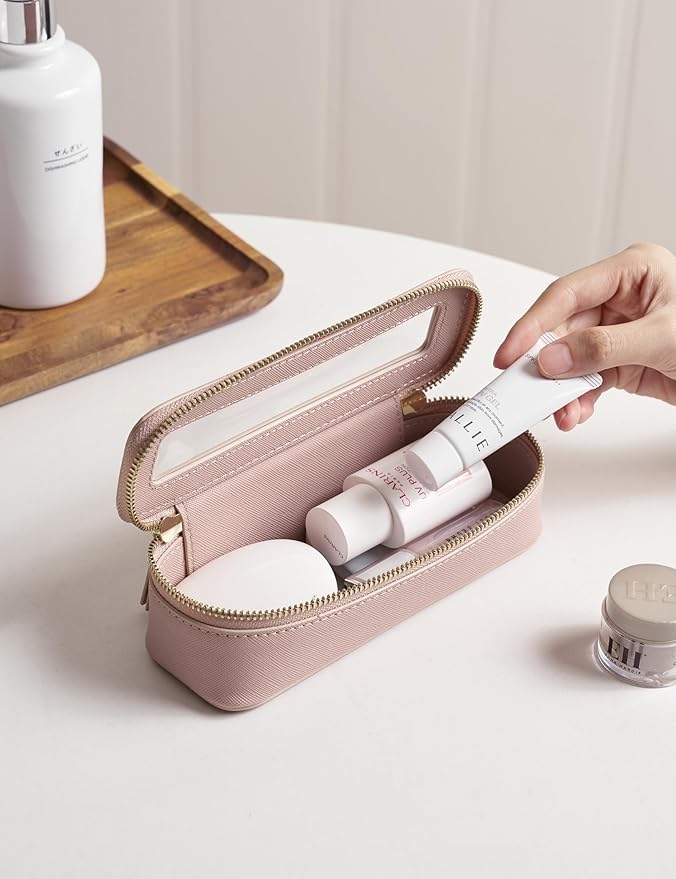 Popvibe Clear Makeup Bag Travel Cosmetic Case Transparent Toiletry Bag with Zipper, Portable Make Up Organizer Traveling Compact Car Bag for Essentials