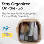 Beige Mini Makeup Bag - Clear Travel Cosmetic Case With Pouch, Small Cosmetic Pouch for Purse
