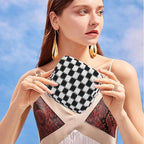 Small Black Makeup Bag for Purse, Mini Checkered Cosmetic Bag Zipper Cute Make Up Pouch Travel Toiletry Bag Quilted Aesthetic Accessories Makeup Storage Bag Organizer for Women Girls