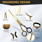 6.5” Professional Hair Cutting Scissors – Japanese Stainless Steel Salon Scissors, Premium Barber Shears for Hair Cutting, Home Use for Man Woman Adults Kids Babies (Black & Gold)