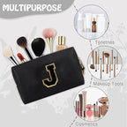Personalized Preppy Small Travel Makeup Bag, Initial Cute Chenille Letter Black Makeup Case Cosmetic Pouch Toiletry Organizer, PU Leather Waterproof Make Up Storage Preppy Stuff for Women(Letter J)