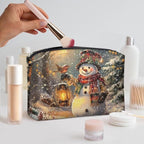 COEQINE Lip Balm Pouch,Snowman Purses for Women Leather Makeup Bag Travel Toiletry Bag with Zipper Travel Essentials Toiletries Accessories Brushes Costume Bags for Holiday Christmas Gifts