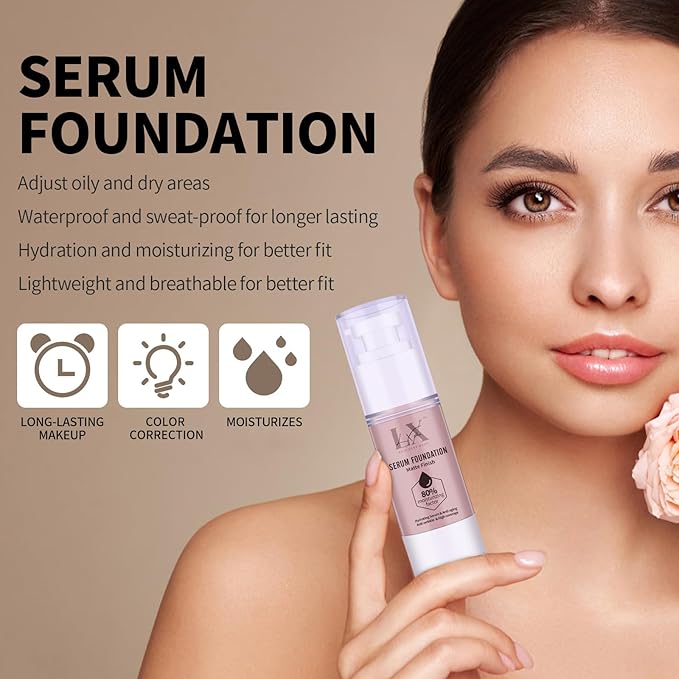 Moisturizing Foundation with 1% Hyaluronic acid, Deep Hydration & High Coverage Serum Foundation for A Smooth & Satin Finish, 107 Light