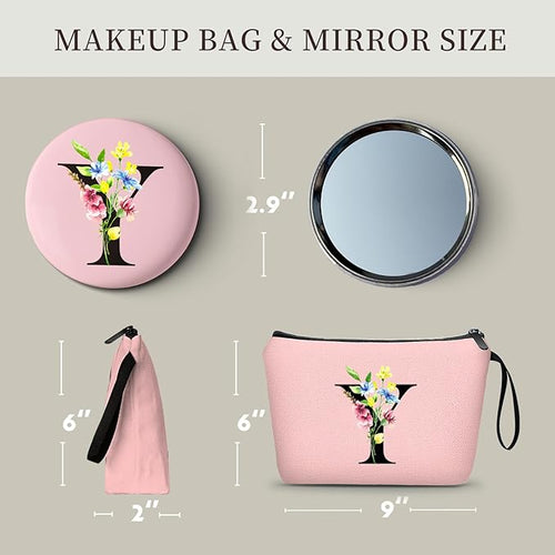 Appreciation Initial Monogram Gifts for Sisters from Sister Employees Team Bride Womens Unique Mom Personalized Makeup Cosmetic Bag with Mirror Mothers Day Christmas Graduation Y