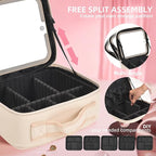 Travel Makeup Bag with LED Mirror,Removable Mirror with 3 Color Modes,Portable makeup travel organizer for Women,Makeup Case with 8 Adjustable EVA Dividers,Cosmetic Train Case with Lighted Mirror