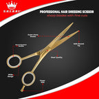Professional Barber Shears 5.5” – High Carbon Stainless Steel Hair Cutting Scissors with Razor Sharp Edge for Salon & Home Use by S.H.E.R.R.Y (Gold, 5.5 inches)