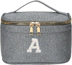 EURYNOME Sparkling Monogram Makeup Bag - Water-Resistant Travel Cosmetic Organizer (8.3x5.1x5.1 Inch) for Women, Custom Letter A Design