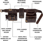 Ox Pro Drywall Tool Belt - 22-Pocket Leather Tool Belt Pouches - Made of Oil-Tanned Leather with Double-Stitching and Steel Rivets - OX-P263804
