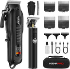 HIENA PRO Professional Hair Clippers Set for Men Cordless Hair Cutting Kit Barber Kit Rechargeable Clippers and Trimmers Set Clipper Set for Barbers with LED Display, Gifts for Men, (Black)