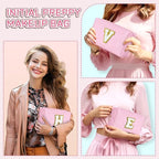 TOPEAST Initial Cosmetic Bag, PU Leather Waterproof Travel Toiletry Bag, Monogrammed Gifts for Women, Personalized Birthday Gift for Sister Friends, Cute Stuff for Girls (Pink K)