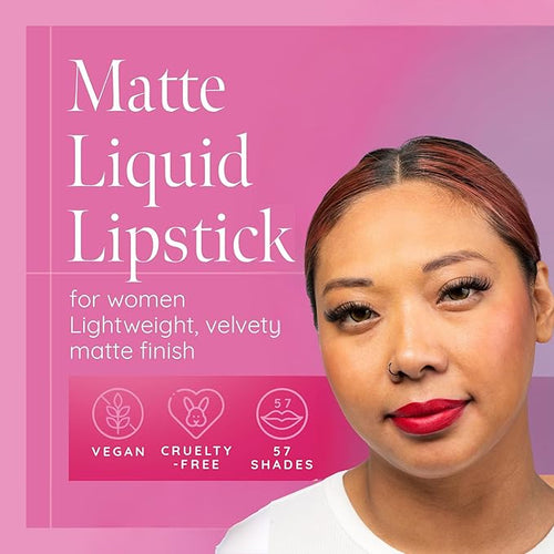 Aromi Matte Liquid Lipstick | Bright, True Red Lip Color for Women, Long-Lasting, Vegan, Long Wear, Blue Undertones, Waterproof, Handmade (Flamenco Red)