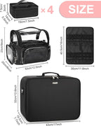 Relavel Extra Large Makeup Case Professional Cosmetic Storage Organizer Box Brush Holder with 4 Clear Set Bags & Lipstick Plate & Clear Makeup Brush Case for Makeup Artists Black