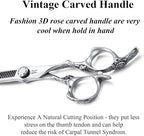 JASON 6" Thinning Hair Scissors 30-Tooth Scissor Barber Hair Cutting Scissor Stylist Salon Trimming Shears with Flower Engraved Offset Handle for Women Men
