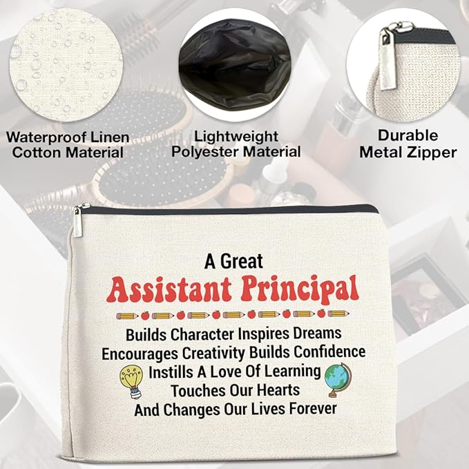 Assistant Principal Gifts for Women Makeup Bag, Assistant Principal Appreciation Gifts a Great Assistant Principal Cosmetic Bag Zipper Makeup Pouch