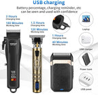 HIENA PRO Professional Cordless Hair Clippers for Men, T-Blade Beard Trimmer & Foil Shaver Set, Barber Clipper Hair Cutting Grooming Kit, Barber kit