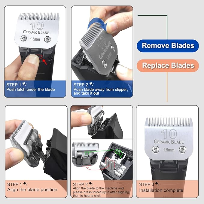 Size 7FC/5FC/4FC/3FC Detachable Pet Dog Grooming Clipper Ceramic Blades Set,Compatible with Andis,Oster A5,Wahl KM10 Series Clippers,Cut Length 1/8"(3.2mm) to 1/2"(13mm),4 Pack