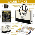 80th Birthday Gifts for Women Canvas Tote Bag Travel Gear, Unique 80 Years Old Gifts for Wife Sister Mom Aunt Friends Her, Vintage N°80 Handbag & Cosmetic Bag & Back in 1945 Poster