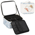 Relavel Travel Makeup Bag with LED Mirror, Portable Cosmetic Train Case with 3 Color Lighted Brightness Mirror, Makeup Artist Organizer Storage with Adjustable Dividers Make Up Box - Blue Flower