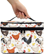 Cute Farm Chicken Rooster Print Travel Makeup Bag for Women Large Capacity Cosmetic Bags with Zipper And Handle Make Up Tote Bags Organizer Portable Brushes Case Toiletry Bags