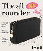 Embla Makeup Bag Travel Cosmetics Pouch and Toiletry Bag, Nylon Zipper Pouch Purse, Cute Make Up Organizer Storage Tote for Women Girls, Waterproof Travel Skincare Case, Small Makeup Bags, Black